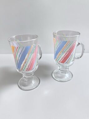 Vintage Irish Coffee Glass Mugs Set of 2 Retro Color Design